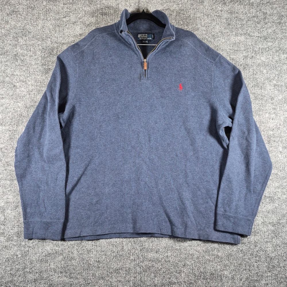 Polo Ralph Lauren Sweater Quarter Zip Pima Cotton XL Blue Mens